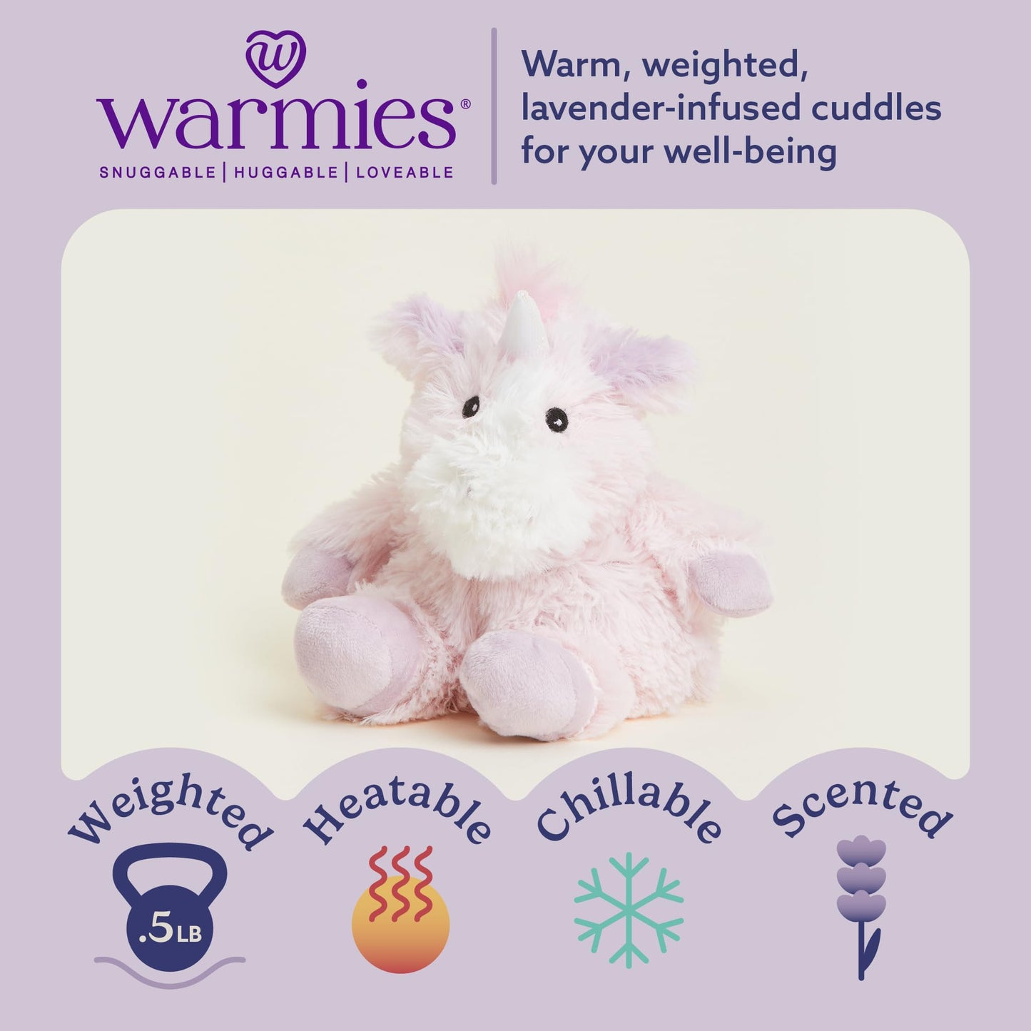 warmies Junior Microwavable & Weighted Stuffed Animals, Unicorn - Heated Stuffed Animal Plushie for Warmth & Comfort - Cute Soft Plush Toys for Adults & Children (Boys, Girls, Babies & Toddlers)