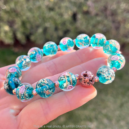 ARTSY Crafts Glow in The Dark Firefly Beads Bracelets, Ocean Blue Luminous Murano Glass Beads Jewelry Mermaid Crystals Healing Inspirational Bracelet Bangle (Ocean Blue, Wrist 6-7 in)