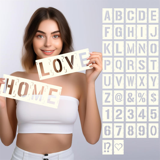 42pcs Traceable Interlocking Stencil Template Set, 3 Inch Reusable Letter Stencils for Painting, Alphabet Numbers and Symbols for Bullet Journal Canvas Rock Sign Wall Art Fabric Chalkboard