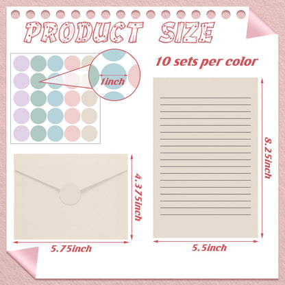 100 Pcs Stationery Lined Stationery Paper and Envelopes Set Includes 50 Letter Writing Paper and 50 Envelope for Office, 5.5 x 8.25 Inch(Pastel)