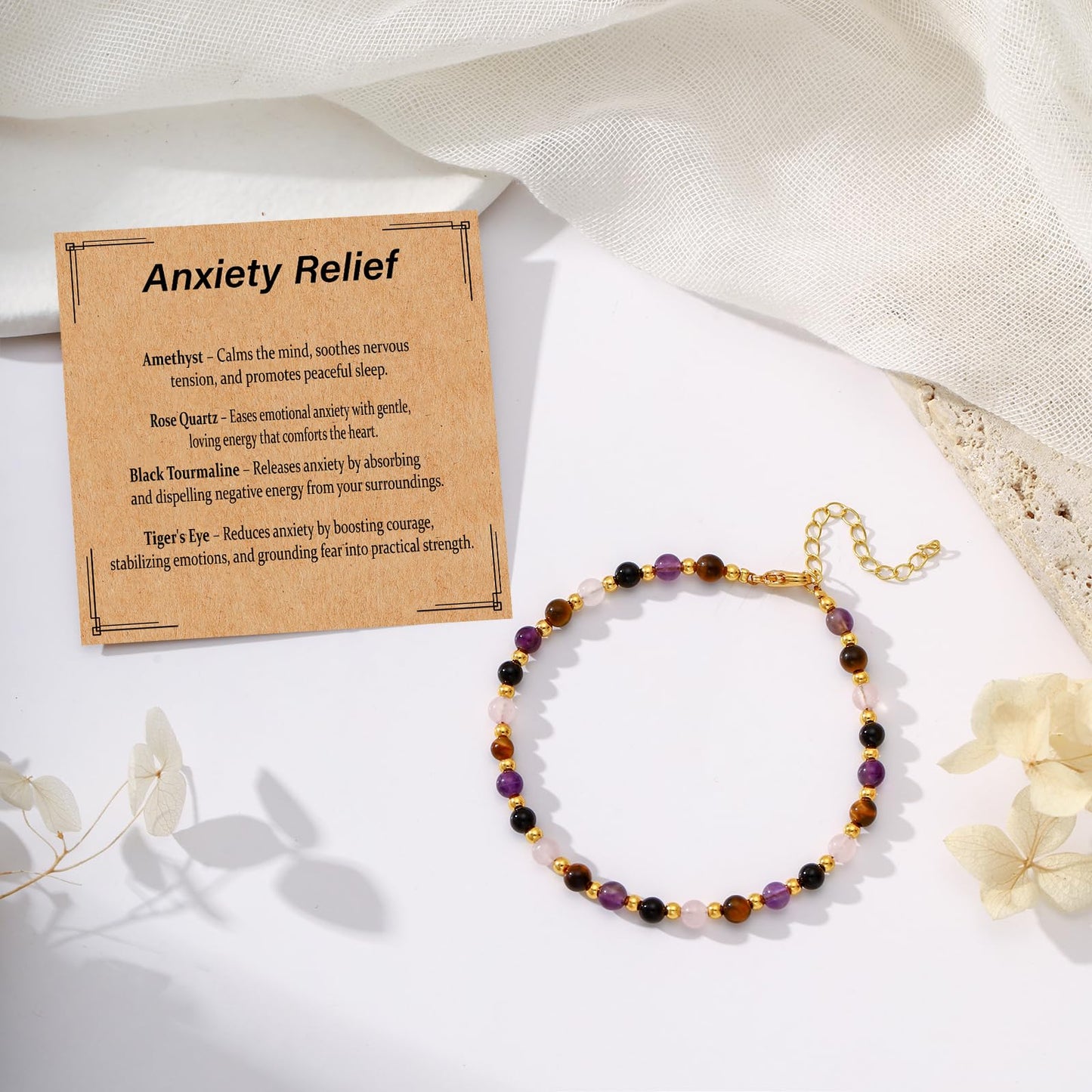 Kenailw Anxiety Relief Items Bracelet for Women, Amethyst Depression Stress Relief Anti Anxiety Gifts Spiritual Jewelry Natural Healing Crystals for Calm & Balance