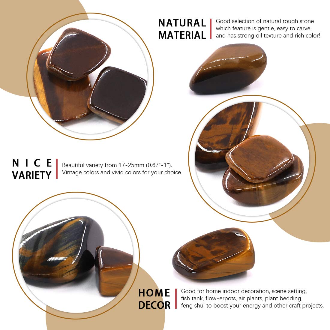 Hilitchi 1lb Bulk Large Natural Tumbled Polished Brazilian Stones Gemstone Healing Crystals Quartz for Wicca, Reiki, and Energy Crystal Healing (Tiger’s Eye About 1lb/450g/16oz/bag)
