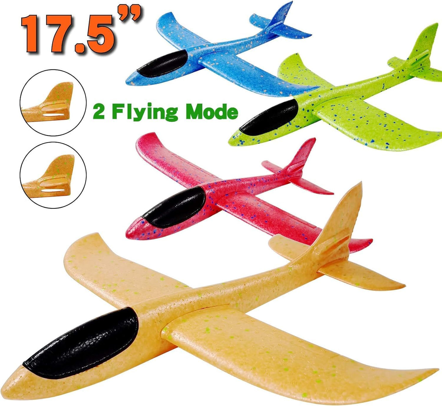Vyndicca 2 Pack Airplane Toys,17.5" Large Throwing Foam Plane,Foam Airplanes For Kids,2 Flight Mode Glider Plane,Outdoor Sport Toys Birthday Party Favors Foam Airplane,Gifts For 3 4 5 6 7 Year Old Boy
