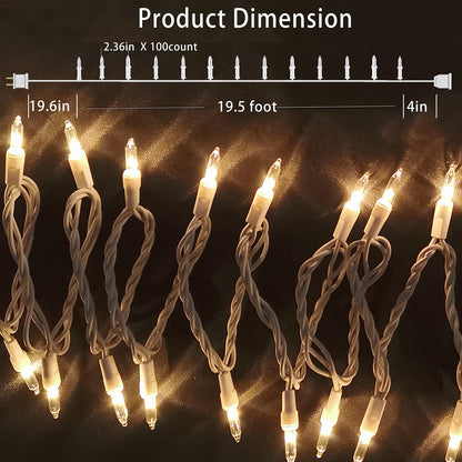 HISHINY Christmas Lights 100 Count Mini Clear Lights 21ft White Wire Christmas Tree String Lights Set for Outdoor Indoor Christmas Decorations Wedding Valentines Day Decor,UL Certified (21feet)