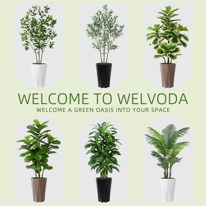 Artificial Fiddle Leaf Fig Plant Indoor 5FT Faux Fig Tree with Mocha Diamond Planter Tall Fake Floor Plant Potted Artificial Trees for Home Office Living Room Decor Indoor