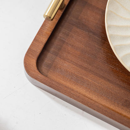 XZHXFX Bamboo Serving Tray with Gold Handles, Food Tray for Breakfast,Coffee Table,Dinner & Bar, Decorative Tray for Kitchen, Bedroom (Small)