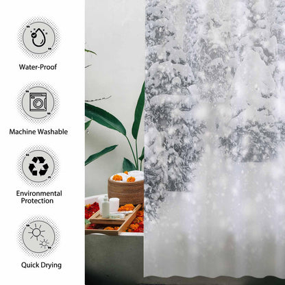 Allenjoy 72x72 inch Christmas Shower Curtain Set Natural Winter Forest Snowflake Snowfall Bathroom Curtain Durable Waterproof Fabric Bathtub Sets Home Decor