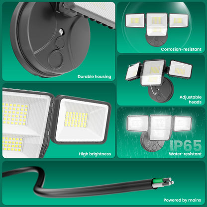 omibee 70W 7000LM LED Flood Lights Outdoor, Switch Controlled Security Lights with 4 Heads, Adjustable Heads, 6500K Daylight IP65 Waterproof Outside Wall Light for Backyard, Yard, Garage, Patio