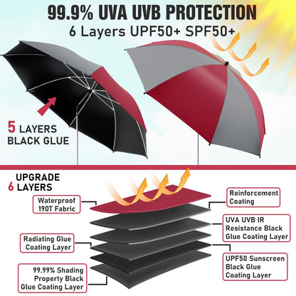 NBtoUS 2 Pack Chair Beach Umbrella with 360 Universal Clamp, UPF50+ Umbrella Outdoor Patio Sun Protection for Chairs, Beach &Patio Use (Grey/Wine Red)
