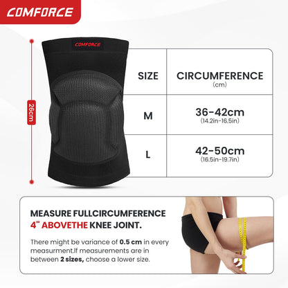 COMFORCE Protective Knee Pads with Thick Sponge for Volleyball, Anti-slip Knee Brace Collision Avoidance Knee Sleeve for Basketball, Gardening Housework, Yoga, Skateboarding, M