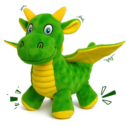 BBeary Squeaky Dog Toys - Soft Plush Dragon Dog Toy with 5 Squeakers & Crinkle Paper, Dog Toys for Small, Medium and Large Dogs to Keep Them Busy (Green,10")