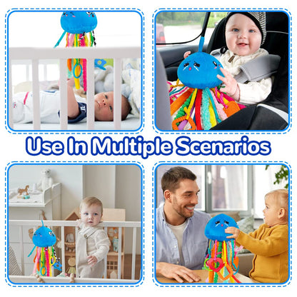 teytoy Sensory Toy, Texture Toys for Babies with Rattle, Autism Sensory Toys Jellyfish Shape Tactile Sensory Toys with 10 Textures, Baby Sensory Toys for 0-3-6-18 Months Soft Baby Toys with Teethers