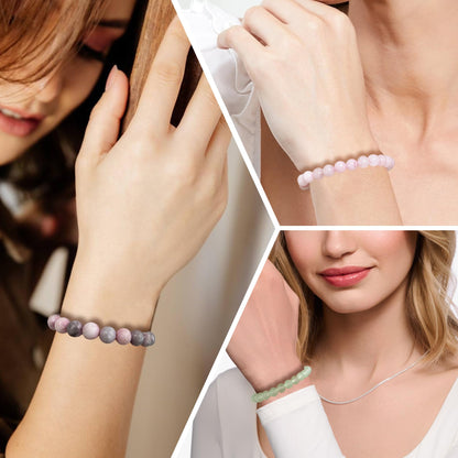 MEDOJO 16 Pcs Crystal Stone Bracelets Set for Women Men Semi-Precious Gemstones 8mm Round Beads Bracelet Crystal Stone Stretch Bracelets Jewelry