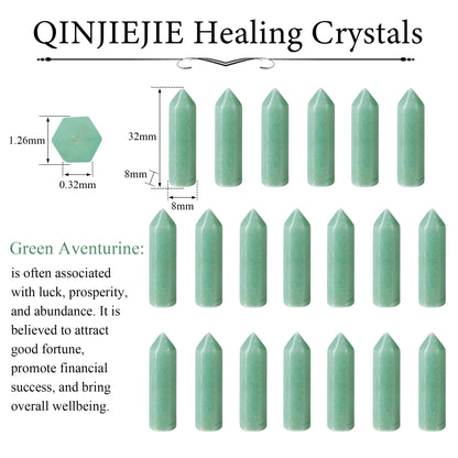 QINJIEJIE Green Aventurine 20 PCS Healing Crystals Stones Sets Wands Bulk Natural Pocket Crystal Towers Assorted Pointed Reiki Gemstones Polished Energy Meditation Chakra Gifts for Women Men