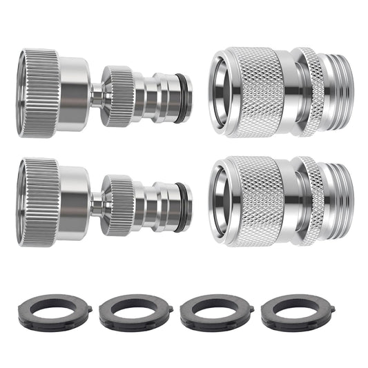 Hibbent Swivel Garden Hose Quick Connector, 360° Rotatable Faucet Hose Quick Connect Fitting, Solid Brass 3/4 Inch GHT Thread, Female and Male Adapter (2 Sets)