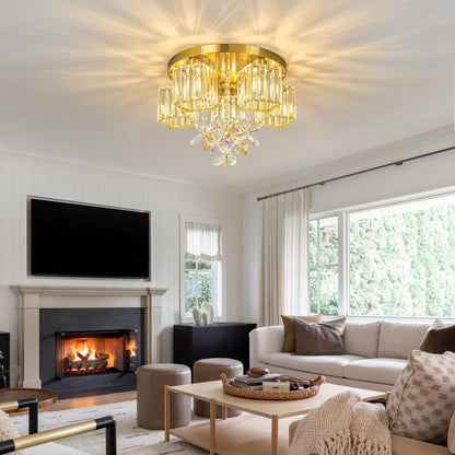 zhllmq 5 Light Gold Crystal Ceiling Light Flush Mount Ceiling Light Crystal Close to Ceiling Light Fixtures for Living Room Bedroom Kitchen Hallway