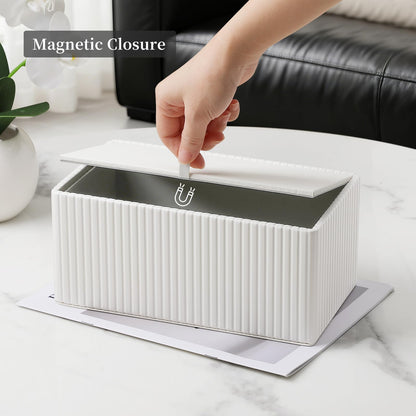 MEIBOOCH PU Leather Tissue Box Cover for up to 3.9" High Boxes, Rectangle Tissue Box Holder for Bathroom Bedroom Living Room Office (Ivory)