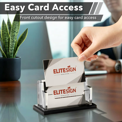 EliteSign 2 Pack Business Card Holder - Business Card Organizer with Black Base, Acrylic Name Cards Holder for Office, Reception, Vendor Booth and Trade Shows, Basic Office Supplies for Desk