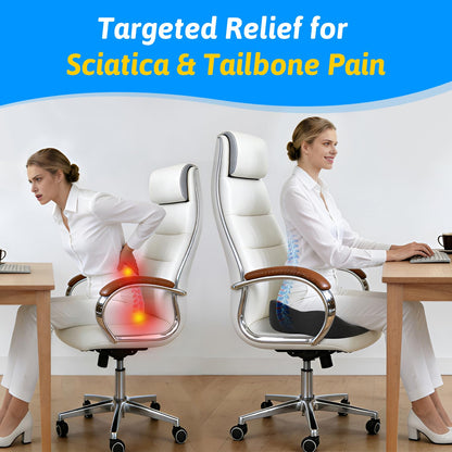 Seat Cushion for Tailbone & Sciatica Pain Relief – Certified & Ergonomist-Designed – Tapered Front Edge Reduces Thigh Pressure – Wide Memory Foam for Office Chair, Car, Wheelchair (Gray)
