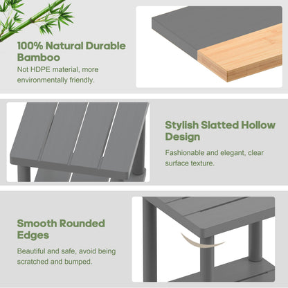 LEJANEOYE Outdoor Side Table, 2-Tier Small Outdoor Table for Patio, Adirondack Side Tables for Outside or Indoor, Bamboo End Table for Pool, Porch, Weather Resistant Easy Maintenance-Gray