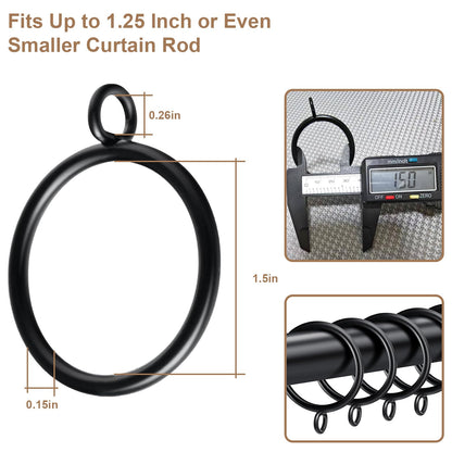 Black Curtain Rings Bulk 50Pack, 1.5 inch Inner Metal Drapery Rings with Eyelets, Diameter Drapery Rings Apply for Curtain Rods(Fits Up to 1 1/4-Inch Rod)