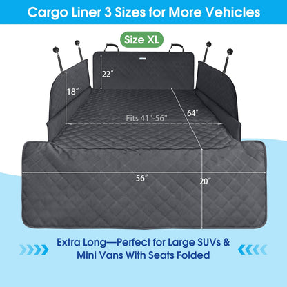 ALLANSING Extra Long SUV Cargo Liner for Dogs - Heavy-Duty 900D Oxford Waterproof Pet Cargo Protector with All-Round Protection & TPU Suction Cups, Fits Full-Size SUVs and Minivans
