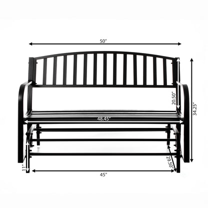 Gardenised QI003392 Outdoor Black Steel Swing, Powder Coated Glider Bench, Loveseat Lawn Rocker Bench for Yard, Patio, Garden and Deck