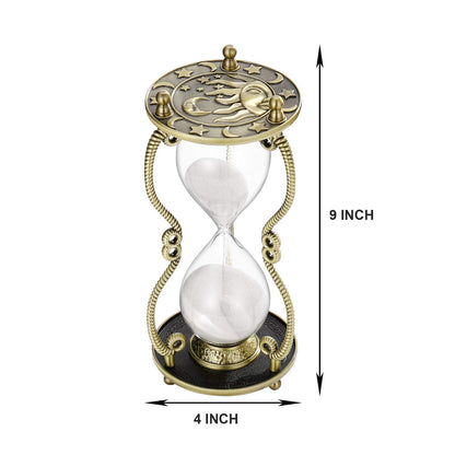 SuLiao Hourglass Sand Timer 60 Minute:Sun and Moon Engraving Brass Sand Clock, Metal White Sand Watch 60 Min,Antique Reloj De Arena 60 Minuots,Large 1 Hour Glass Sandglass for Gift Office Desk Decor