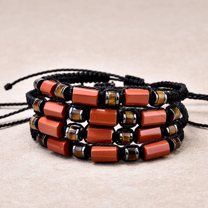 Senxilk Natural Red Jasper and Tiger Eye Stone Adjustable Braided Bracelet for Teens, Boys, Girls, Valentine's Day Gift for Son Daughter Boyfriend
