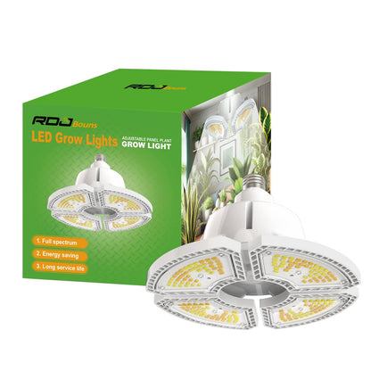 RDJ Bouns Grow Light Bulbs for Indoor Plants, 80W Large Full Spectrum 12791LM High PPFD, E26 Base Foldable Fast-Heat-Cnducting Aluminum Panel for Outdoor Greenhouse Waterproof Plant Light