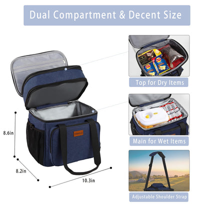 Expandable Large Lunch Box, Insulated Heavy Duty Lunch Bag Waterproof Leakproof Durable Cooler Bag for Men Women Adults Work Construction Camping Trip, 16L, Blue, GLENKEY