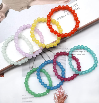 FIRAZIO 24Pcs 8mm Beaded Bracelet for Women Mens Handmade Glass Beads Bracelet Colorful Crystal Bracelet Elastic Round Bead Bracelets Jewelry