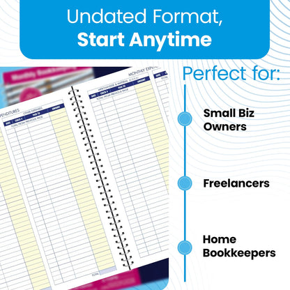 Adams Monthly Bookkeeping Record Book - 8.5" x 11" Spiral Bound 4 Column Ledger 128 Pages - Undated Accounting Ledger Book for Small Business, Payroll, Budget Tracking - Durable Poly Cover - 1 Unit