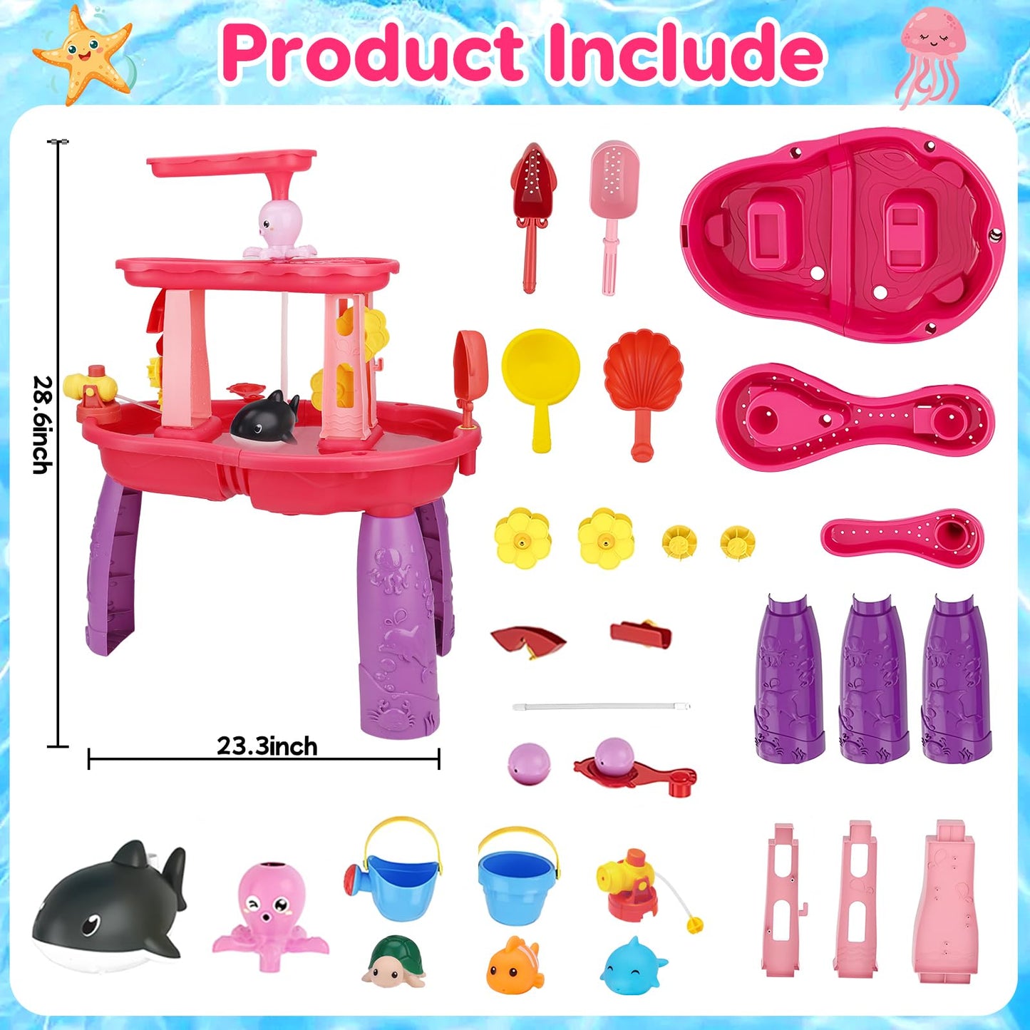 2026 Water Table for Toddlers 1-3 3-5 with Pump, 3-Tier Outdoor Sand Water Play Table Toys for Kids Ages 4-8 Outside Activity Sensory Summer Beach Pool Backyard Splash Pond Toys for Boys Girls Gifts