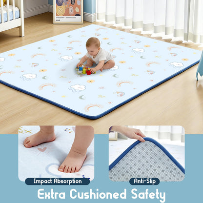 TreeBud Baby Play Mat for Floor, 1.3-Inch Thickened Foam Soft Padded Playmat for Tummy Time, 71x79 Water-Repellent Coral Velvet Playpen Mat for Toddlers Infant Kids, Sky Theme