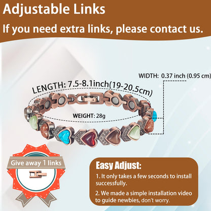 EnerCoppeX Copper Magnetic Bracelet for Women - Turquoize Detox Jewelry with 3500 Gauss Magnet (N)