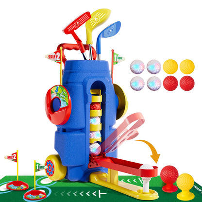 Kids Golf Clubs Set, Toddler Golf Toys With 8 Balls 3 Golf Clubs 1 Cornhole Board Putting Mat, Indoor Outdoor Sports Game, Upgraded Golf Cart And Shoulder Strap, Mini Golf Kit Gift For Boys Girls 3+