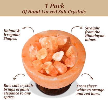 POHS Himalayan Pink Salt Lamp Bowl – Authentic from Pakistan, Natural Crystal Chunks, Dimmable Warm Glow Light, Premium Wooden Base – Relaxation, Bedroom Decor & Gift