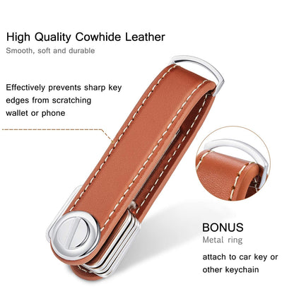 2 Sets Leather Key Organizer Compact Folding Pocket Key Holder up to 16 for Mens Father's Day Gift(Black, Brown)