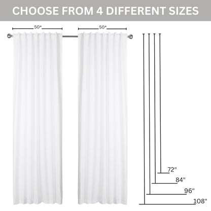 Ramanta Home 100% Cotton Light Filtering Curtains 50x72 Inch - Set of 2, White Curtain for Living Room, Bedroom, Farmhouse Cotton Textured Slub Fabric Semi Sheer Back Tab Window Linen Panels - White