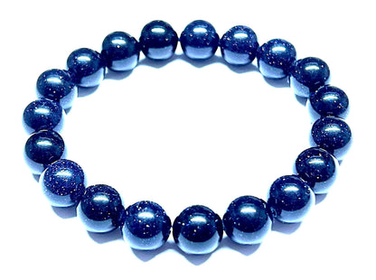 AWAKEN YOUR KUNDALINI Blue Goldstone Bracelet – 10mm Beads, Birthstone & Chakra Energy