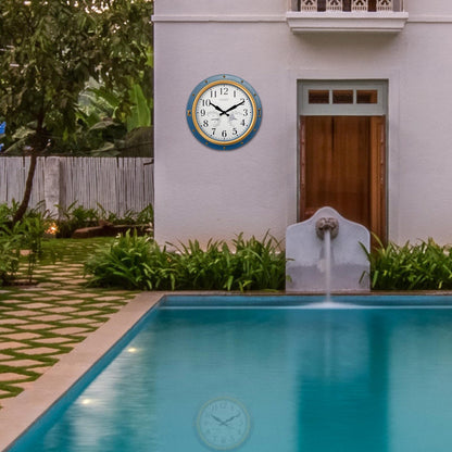 OCEST 16 Inch Indoor Outdoor Clock, Waterproof Wall Clock with Thermometer Hygrometer, Silent Non-Ticking Battery Operated Decor for Home Decor, Patio(Blue)