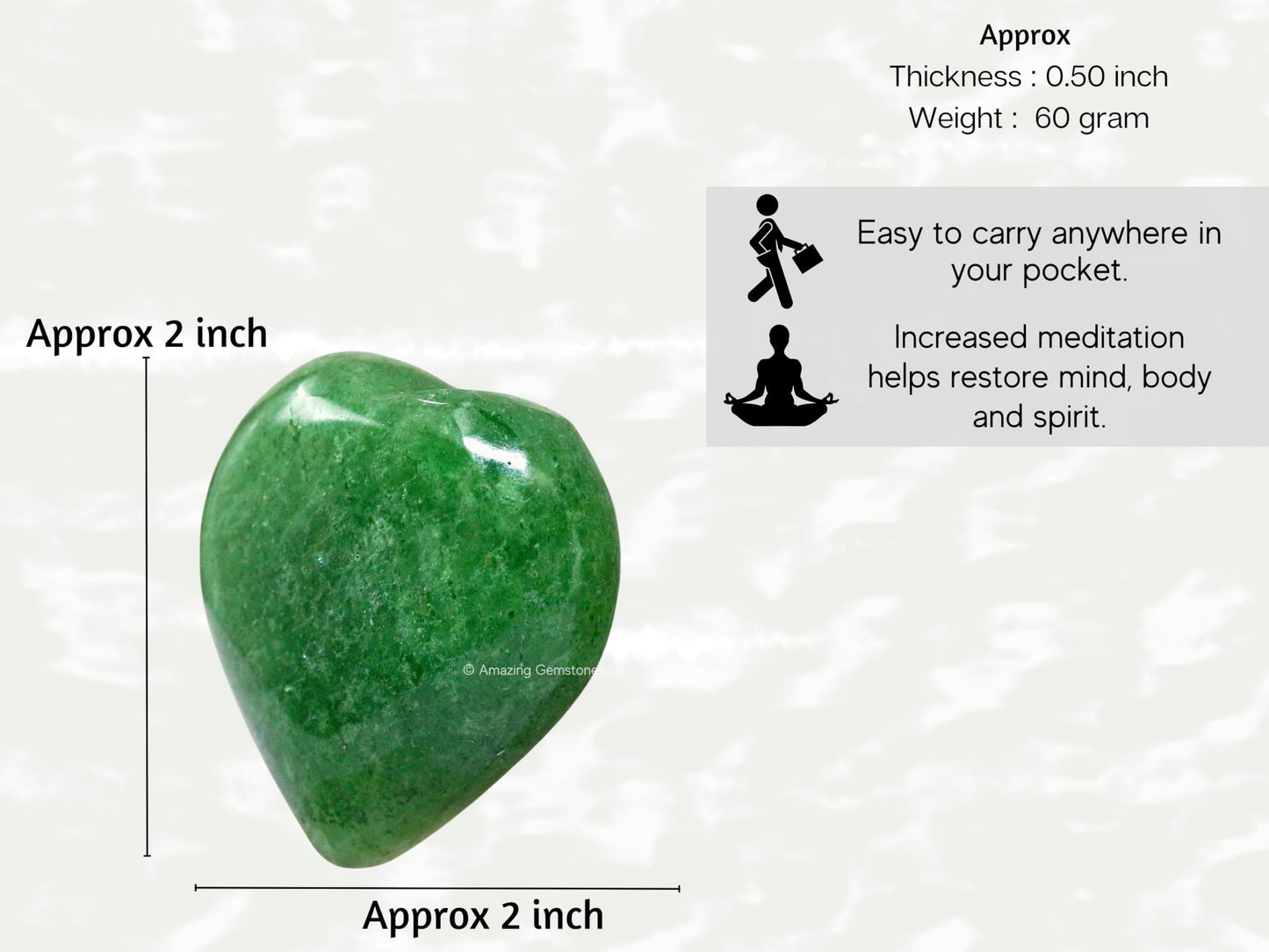 Amazing Gemstone Green Strawberry Quartz Crystal Heart Palm Stone - Pocket Massage Worry Stone for Natural Body Chakra Balancing, Reiki Healing and Crystal Grid