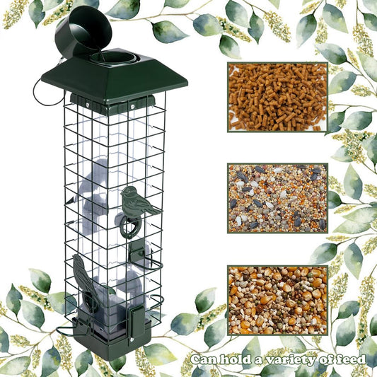 Squirrel Proof Bird Feeders for Outdoors, Metal Wild Bird Feeder for Outside Hanging, 4 Ports Perches, 3LB Large Capacity (Green)