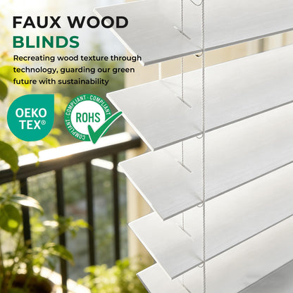 Allesin zen Cordless Faux Wood Blinds with Classic Valance, 2" Blinds for Indoor Windows-23 W x 48" H-White, Smooth Lift Operation, Horizontal Window Blinds for Home and Office