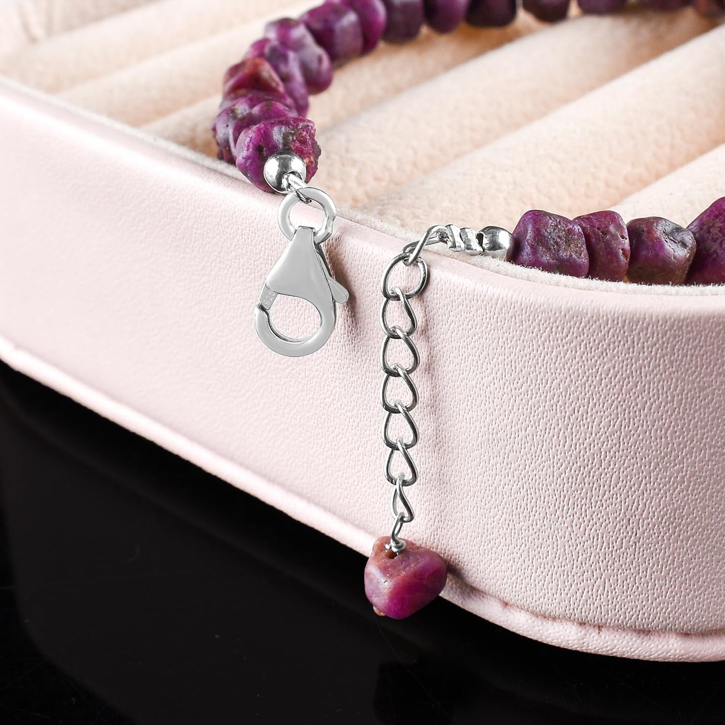 InfinityGemsArt Raw Ruby Bracelets For Women, July Birthstone Jewelry, Natural Gemstones Rough Dainty Bracelet Energy Crystals Rhodium Plated 925 Sterling Silver Chain 8 inch