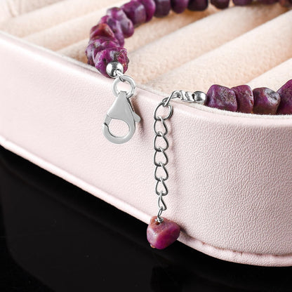 InfinityGemsArt Raw Ruby Bracelets For Women, July Birthstone Jewelry, Natural Gemstones Rough Dainty Bracelet Energy Crystals Rhodium Plated 925 Sterling Silver Chain 8 inch