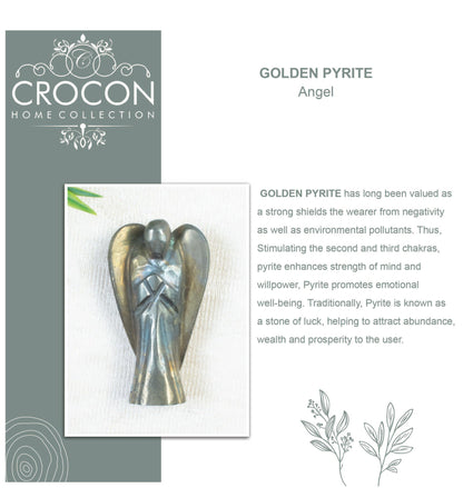 Golden Pyrite Gemstone Guardian Angel Healing Crystal, Hand Carved Pocket Angel Figurine-Crystals for Positive Energy, Handmade Mini Statue for Love, Peace & Healing, Natural Gemstone Healing Figurine