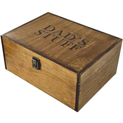 BeeGreeny Dad Gifts, Wooden Dad's Stuff Storage Box, Large Rustic Wooden Keepsake Box 11.6" x 8.7" x 5", Engraved Memory Wood Box, Birthday, Father's Day Gift for Dad, Father, Daddy