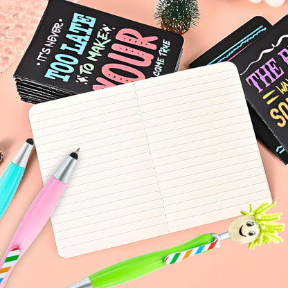 48Pcs Inspirational Gifts Bulk,Ballpoint Pens Motivational Notepads Gifts Set,24Pcs Mini Journal Lined with stylus pens,24Pcs Pocket Notebooks Bulk Gifts Set for Valentines Day Gifts Teachers School Office Party Favor Supplies
